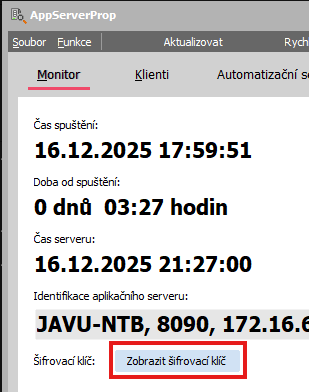 Zobrazení klíče v AppServerProp